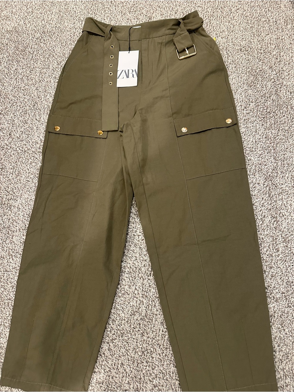 ZARA Olive Green Utility Cargo Pants with Belt